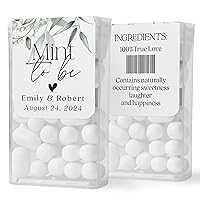 25 PCS Personalized Greenery Mint to Be Wedding Favor Stickers for Tic Tacs Box, Custom Green Flowers Labels Wraps for freshmints with Date and Name Personalization - LABELS Only