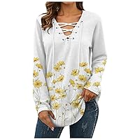 FYUAHI Women's Atmospheric, Fashionable, Loose Fitting Trendy Casual Printed V-Neck Long Sleeved Top