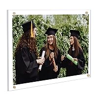 8.5x11 Acrylic Wall Mount Picture Frame Self Adhesive, No Drill Floating Frameless Clear Photo Frame for Artwork Diploma Certificate or A4 Size Document Display-Full Frame is 10x13