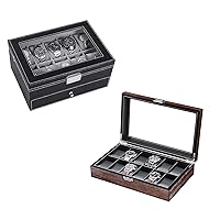 BEWISHOME Watch Box Organizer 20 Men Display Storage Case & 12 Watch Case for Men with Ultra Smooth Faux Leather Interior Bundle
