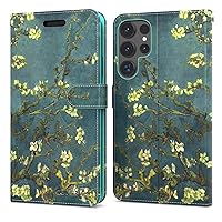 CoverON Pouch for Samsung Galaxy S24 Ultra Wallet Case, RFID Blocking Flip Folio Stand Vegan Leather Phone Sleeve 6 Card Slot Holder Fit Galaxy S24 Ultra 5G Case - Almond Blossoms