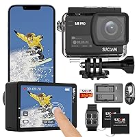 SJCAM Sj8pro Real 4k60fps Action Camera with 2.33'' Touch Screen Stabilization 2.0 Helmet Camera 131ft Waterproof Underwater Camera Support External Mic Remote Control with 2X1200mAh Batteries