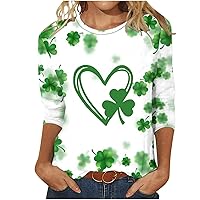 3/4 Sleeve Tshirtfor Women Lucky St Patricks Day Tees Shirt Shamrock Irish Tops Regular Fit Casual Graphic Tshirts