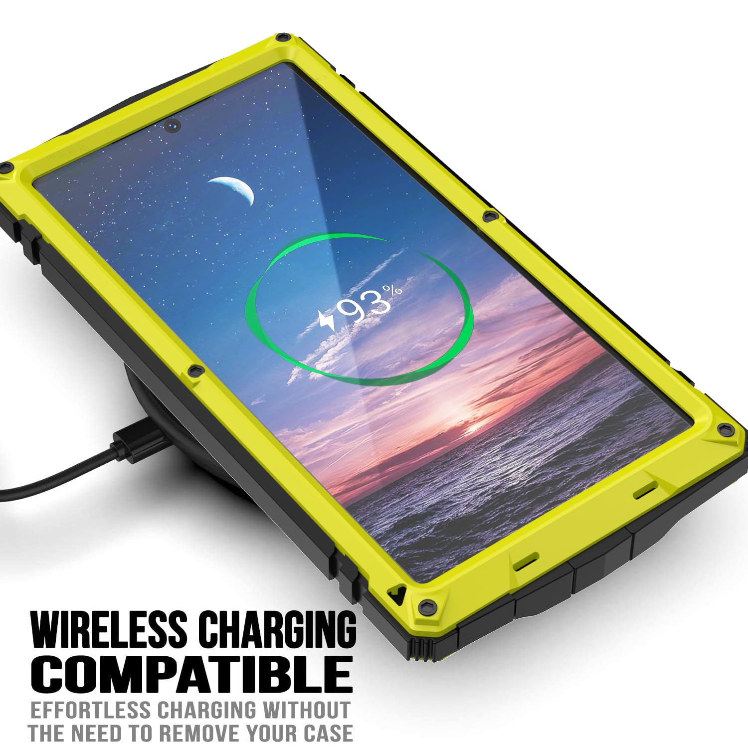 Simicoo Compatible with Samsung S24 Plus Metal Bumper Silicone Case with Stand Screen Protector Gorilla Glass Hybrid Durable Military Shockproof Heavy Duty Rugged Man Full Body Camera Cover (Yellow)