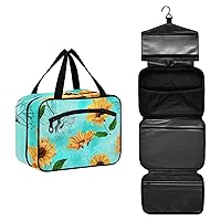 Sunflower Teal Toiletry Bag for Women Travel Makeup Bag Organizer with Hanging Hook Cosmetic Bags Hanging Toiletry Bag for Women Men Travel Bag for Toiletries Shampoo Accessories Brushes