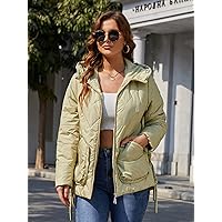 Winter Coat Plus Letter Patched Detail Zipper Hooded Puffer Coat (Color : Mint Green, Size : X-Large)