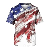 4Th of July Shirts for Men, Men's Short Sleeve V Neck Chest Pocket Carer Big and Tall Top Scrubs, S XXXXXL