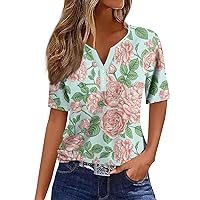 Womens Tops Dressy Casual Shirts Loose Fit Trendy T Shirts Short Sleeve Summer Blouse V Neck Floral Tunic