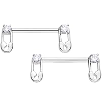 Body Candy 14G Womens Nipplerings Piercing 316L Steel 2Pc Clear Accent Safety Pin Nipple Ring Set 9/16
