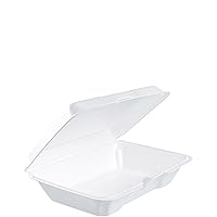 Dart 206HT1R All Purpose Shallow Perforated Foam Hinged Container, 9 X 6 in (Case of 200),White