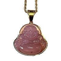 Iced Laughing Buddha Purple Pink Jade Pendant Necklace Rope Chain Genuine Certified Grade A Jadeite Jade Hand Crafted, Jade Necklace, 14k Gold Filled Laughing Jade Buddha Necklace, Silver Jade Medallion, Fast Prime Shipping