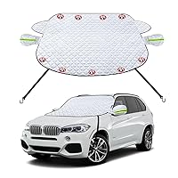 Windshield Cover for LCE and Snow, 65'' x 49.6'' Magnetic Front Windshield Cover with Side Mirrors Cover, Universal Waterproof Auto Sunshade Snow Cover Fits Most Vehicles (Silver)