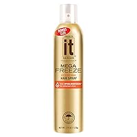 IT Haircare MEGA Freeze Extreme Hold Hair Spray | 7.75 Oz. | Vitamin B5 & Hydrolyzed Wheat Protein | Humidity Resistant | Optical Brighteners for Enhanced Shine | 24 Hour Hold Fast-Dry | Bonus 4 Pack