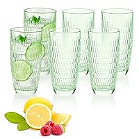 CREATIVELAND Highball Beverage Glasses Set of 6 Romantic Colored Thick & Heavy Base Big Capacity 14.87oz|440ml, Drinking Glass Tumblers for Iced Tea, Water, Soda & Juice and Cocktails