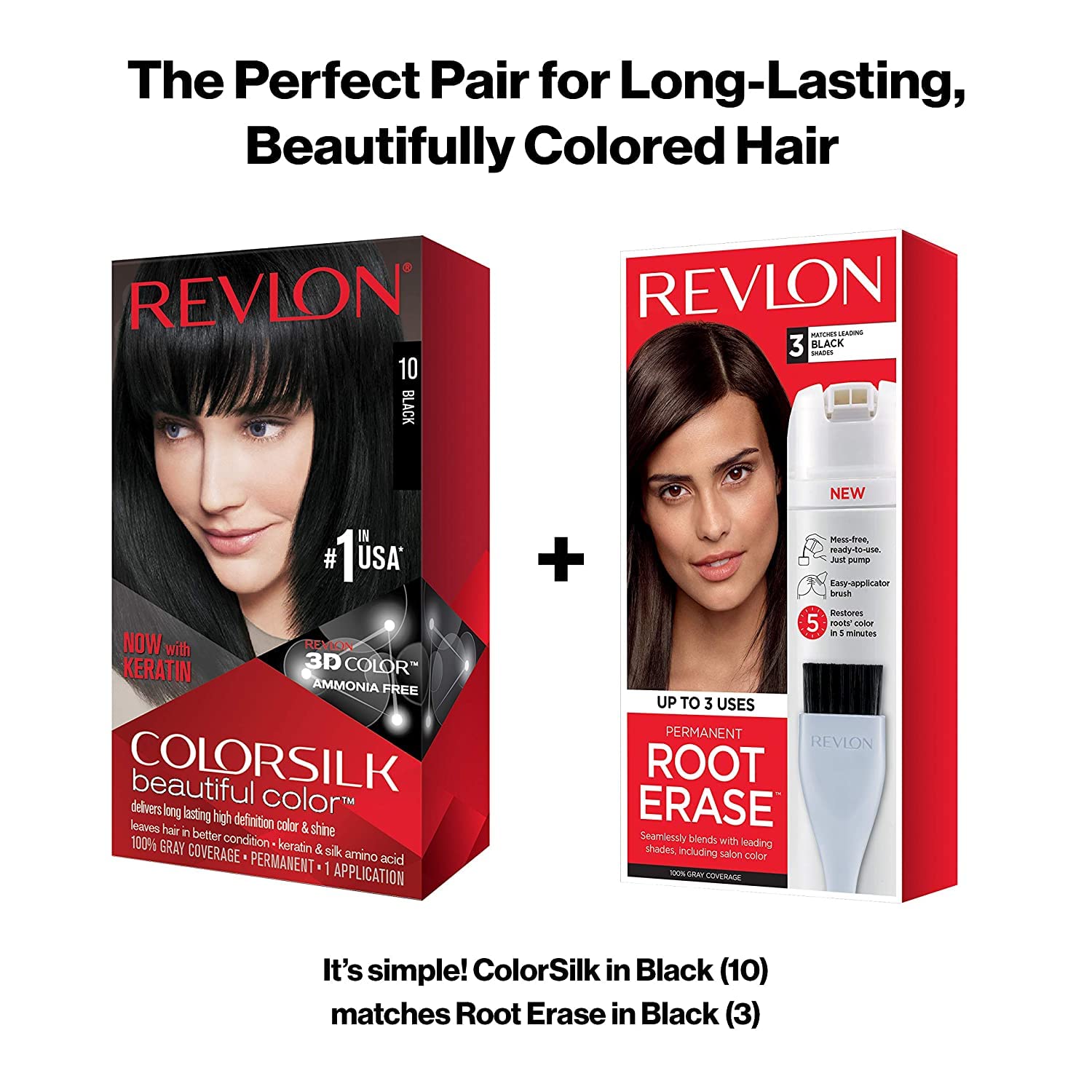 Revlon Permanent Hair Color, Permanent Hair Dye, Colorsilk with 100% Gray Coverage, Ammonia-Free, Keratin and Amino Acids, 10 Black, 4.4 Oz (Pack of 3)
