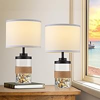 Glass Table Lamps for Bedroom Set of 2, Fillable Modern Rattan Lamps for Living Room with White Lampshades, Coastal Bedside Nightstand Lamps for Reading Home Decor(Shell not Included)
