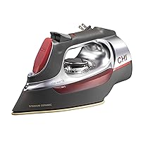 CHI Steam Iron for Clothes with 8’ Retractable Cord, 1700 Watts, 3-Way Auto Shutoff, 400+ Holes, Professional Grade, Temperature Control Dial, Titanium Infused Ceramic Soleplate, Silver