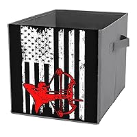 Bow Hunting American Flag Foldable Storage Bins with Handles Storage Cubes Reusable Closet Organizer for Home Office