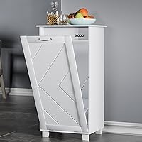 Tilt Out Kitchen Trash Bin Cabinet, Dog Proof Garbage Can with Wood Holder Free Standing Recycling, White