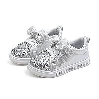 YIBLBOX Toddler Girls Glitter Sneakers Sparkle Fashion School Walking Shoes Cute Bow Lazy Tennis Shoes Loafers for Little Kids Comfort Casual