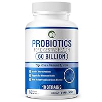 Probiotics for Digestive Health 60 Capsules | 60 Billion CFU Scientifically Formulated Multi Strain Probiotic Blend | Organic Supplements with Prebiotics for Men & Women (60 Billion Probiotics)