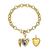 Personalized Heart Locket Bracelet That Holds Pictures for Women Girls, Stainless Steel Custom Adjustable Link Bracelets in Gold/Black