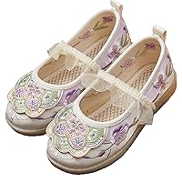 TRC Spring 3D Floral Embroidered Baby Girls' Shoes, Single Shoes for Children, Retro Ancient Hanfu Shoes for Girls