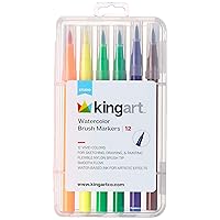 KINGART Watercolor Brush Markers, 12 Colors - Brightly Colored Markers, Journaling, Lettering, Kids and Adult Coloring Books, and More, Comes with Durable and Convenient Carrying Case