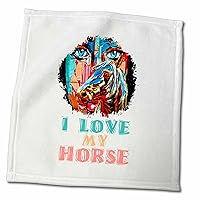 3dRose A Girl, Woman face and a Horse - I Love My Horse Colorful Text - Towels (twl-370907-3)