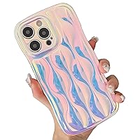 KERZZIL Cute Holographic Water Ripple Pattern Curly Wave Shape Frame Soft Protective Compatible with iPhone Case(Blue-ray,iPhone 13)