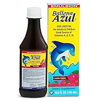 Ballena Azul Aceite de Hígado de Bacalao para Adultos y Niños, COD Liver Oil for Adults and Children, Good Source of Vitamins A,D,E, B1, Dietary Supplement, Omega 3