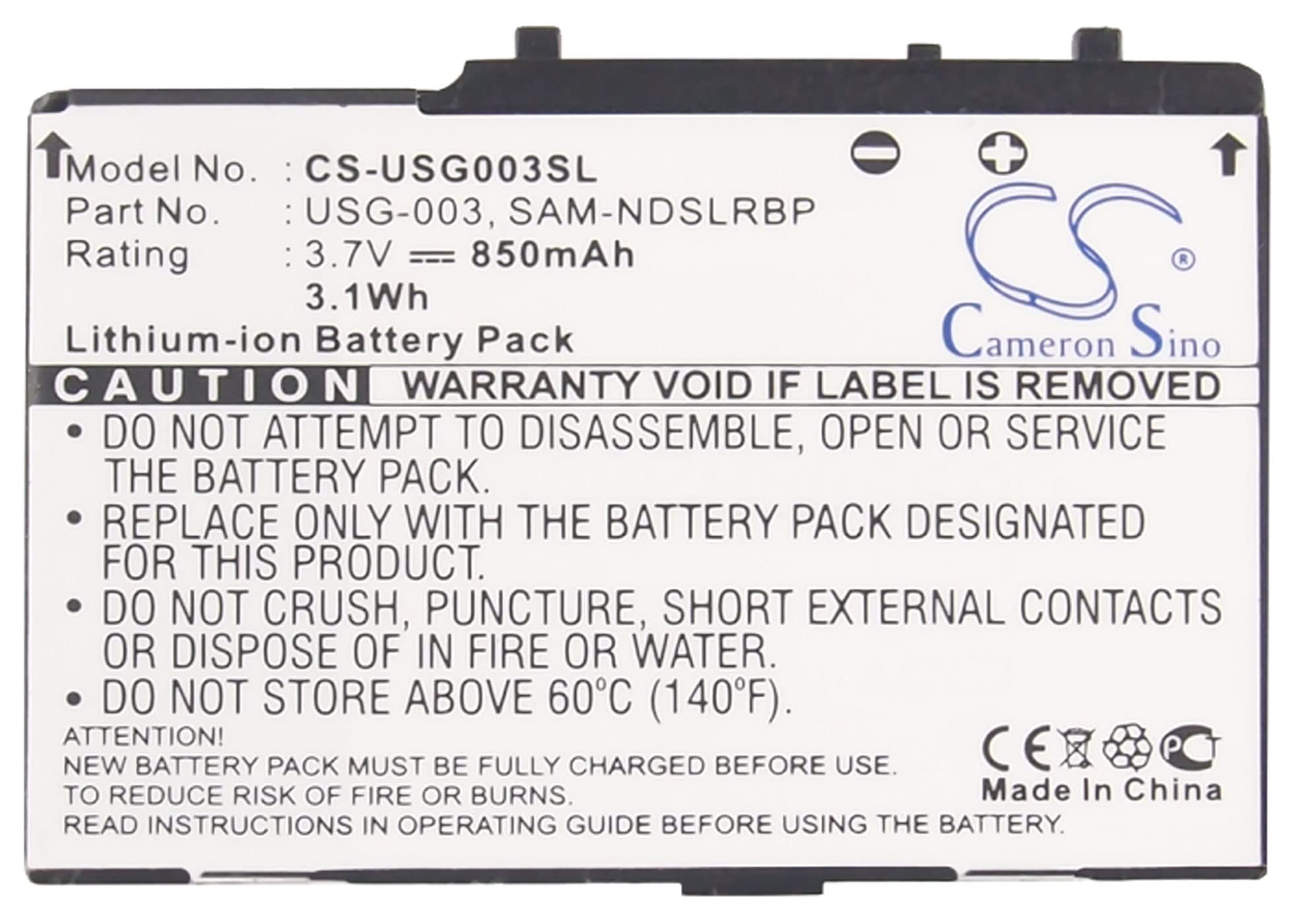 Cameron Sino Battery for Nintendo DS, DS Lite PN:Nintendo C/USG-A-BP-EUR, SAM-NDSLRBP, USG-001, USG-003 850mAh/3.1Wh
