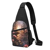 Sling Bag Crossbody for Women Fanny Pack Flowers and Creek Chest Bag Daypack for Hiking Travel Waist Bag