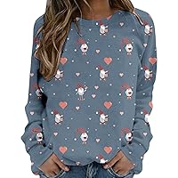 Christmas Shirts For Women Snowman Print Pullover Relaxed Fit Crewneck Tops Warm Comfy Long Sleeve Sweatshirts