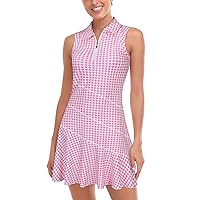 Misyula Tennis Dresses for Women,Athletic Dress with Shorts 2Pockets Zip Up Polo Sleeveless Golf Workout Dress(XS-XL)