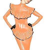 Women Sexy Ruffles Leather PVC Evening Night Out Party Package Hip Event Dress (X-Large,Orange,X-Large)