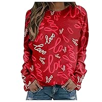 Valentine Day Shirt for Women Casual Hearts Graphic Tees Long Sleeve Sport Tunic Tops Cute Casual Pullover