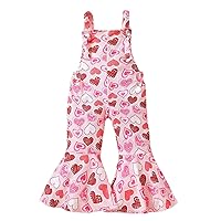 Dresses for Girls Size 6 Toddler Girls Valentine's Day Sleeveless Hearts Prints Romper Bell Rompers (Pink, 6-12 Months)