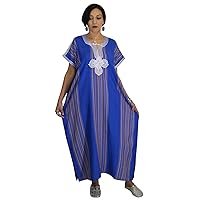 Moroccan Caftan Women Light Weight Linen Handmade with Embroidery Fits Small To Large Cover-up Lounge-wear Ethnic Design