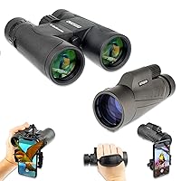 Smithsonian 12x50 Monocular Telescope and 10x42 Binoculars Bundle with Smartphone Adaptors – High Powered Optics for Bird Watching, Hiking, and Nature Enthusiasts – HD Viewing Experience