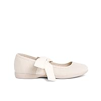 Linen Mary Janes with Beige Bow