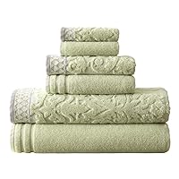 Modern Threads 6-Piece Damask Jacquard/Solid Ultra Soft 550GSM 100% Combed Cotton Towel Set with Embellished Borders [Sage]