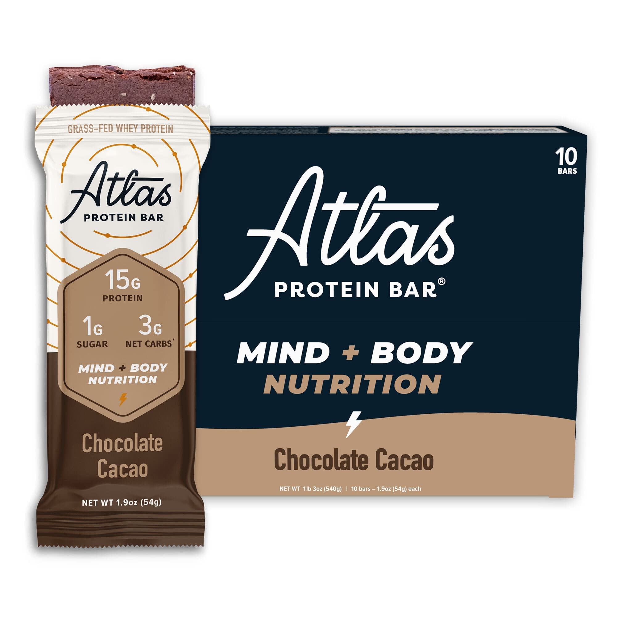 Atlas Protein Bar, 20g Protein, 1g Sugar, Clean Ingredients, Gluten Free (Dark Chocolate Almond, 12 Count (Pack of 2))