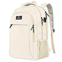 Beige Laptop Backpack 15.6 Inch, Lightweight Sturdy Bag for College Supplies with USB Charging Port, Water Resistant Anti Theft Travel Computer Daypack Fashion Work Nurse Bag Gift for Women