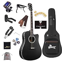 WINZZ 6 Steel-String, Spruce Acoustic Guitar Bundle for Adult Beginners Students with Advanced Kit, Right Hand, Black, 41 Inches (AF168C-41-BK-V)
