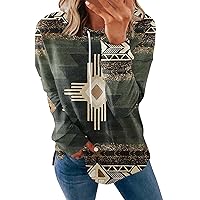 Ceboyel Womens Western Aztec Long Sleeve Shirts Drawstring Fall Tops Blouses Dressy Causal Tshirts Tees Vintage Wear Clothing
