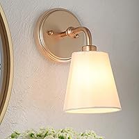 Gold Wall Sconce, Modern 1-Light Sconces Wall Lighting with Fabric Shade for Bathroom, Bedroom, Kitchen and Living Room
