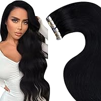 LaaVoo Tape in Hair Extensions Real Human Hair Black 24 Inch Long Straight 20pcs/50g Bundle 28