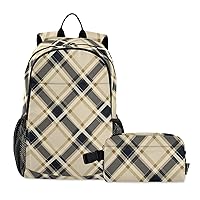 Black Yellow Plaid Backpack for Kids Bookbag Set with Lunch Box Middle School Elementary Backpack for Girls Kids Boys Teens