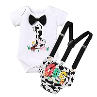 IMEKIS Baby Boys Farm Animals 1st Birthday Outfit Cake Smash Romper with Suspenders Shorts Photo Shoot